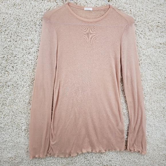𝅺osklen women US small peach modal base layer long sleeve knit top lettuce hem - Picture 1 of 9